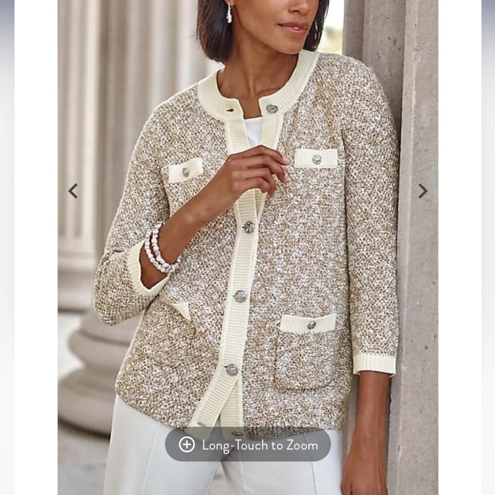 J.Jill Wearever Contrast-Trimmed Sweater-Jacket NWT | size medium